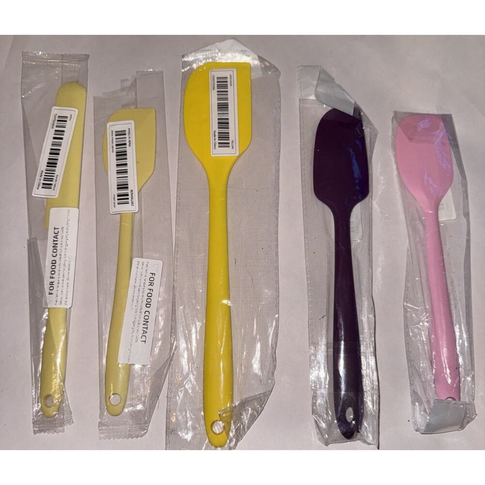 Set Of Five Pastel Silicone Spatulas With Free Plastic Ladle